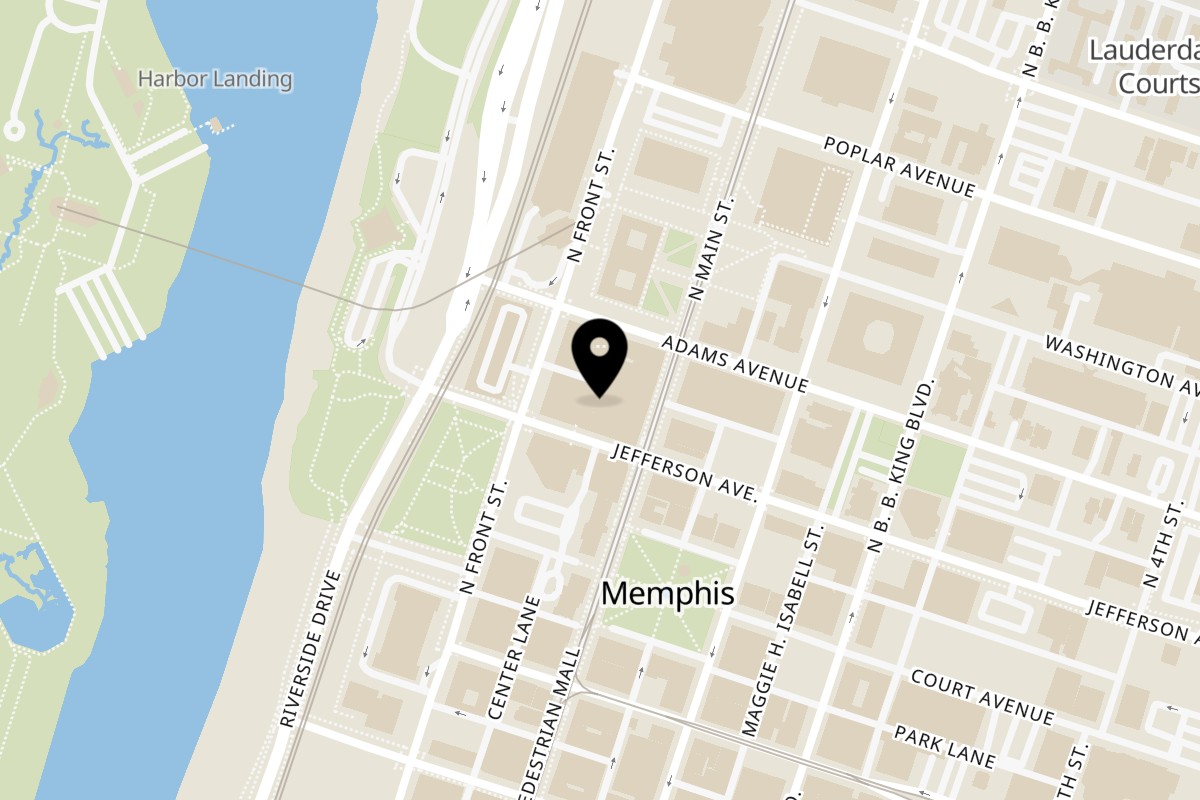 Map showing the location of Wrapzody Gourmet Wrapz Deli --Memphis TN on 99 N Main St in Memphis